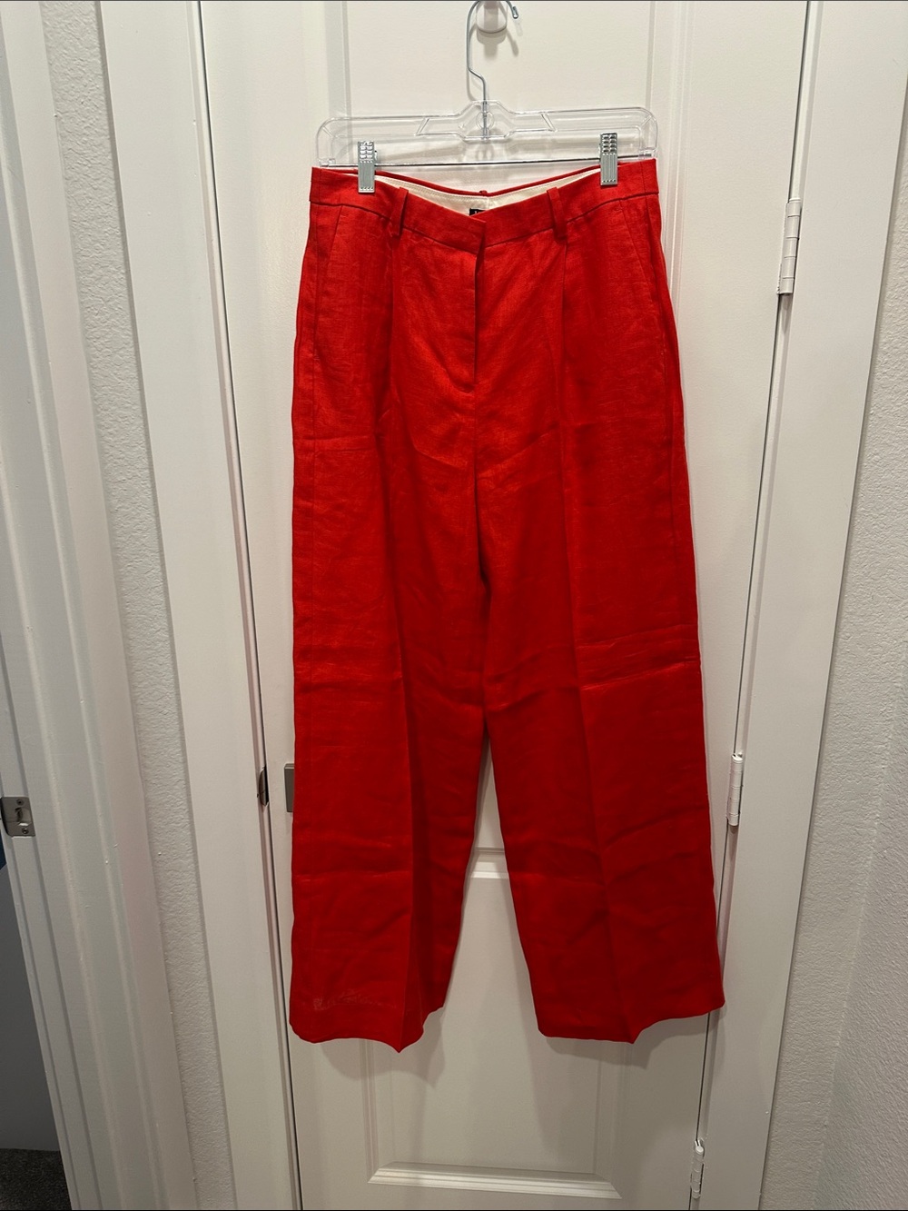 J. Crew Red Wide-Leg Linen-Blend Chinos
